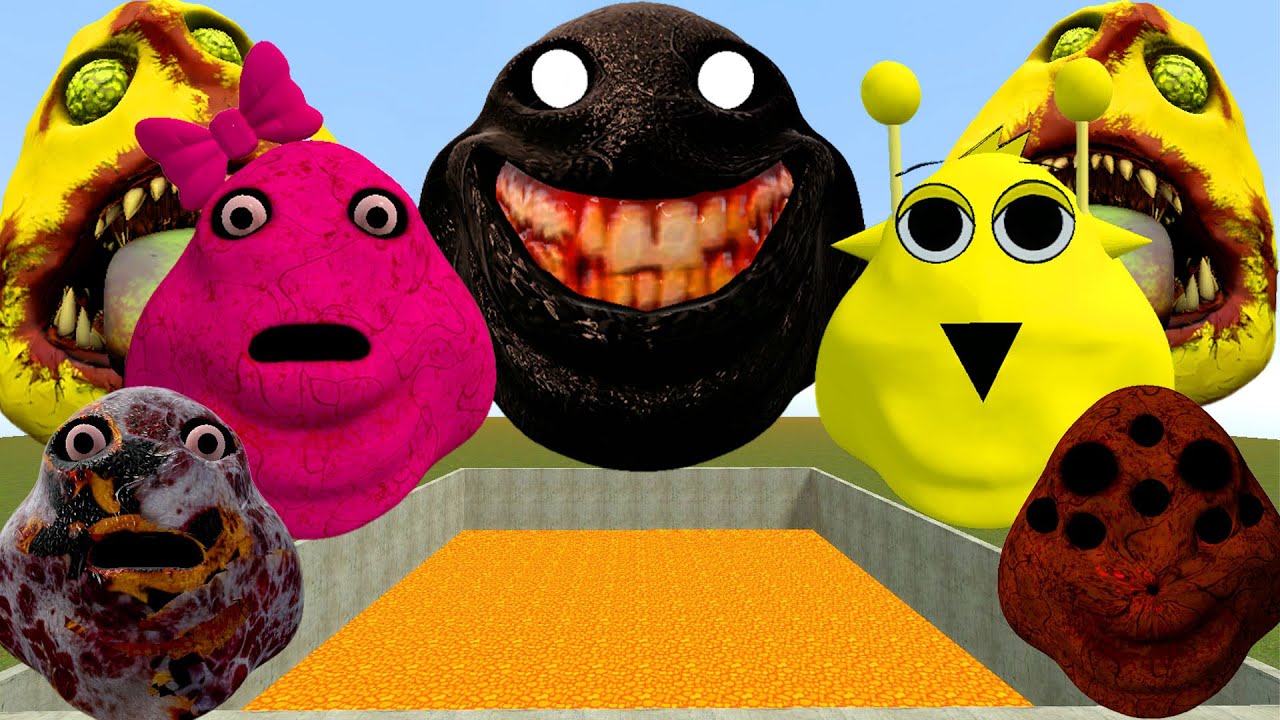 🌋LAVA POOL ALL POU BOU ARMY and SPRUNKI POU, SPIDER and GIRL BOU SPARTAN KICKING in GMod🕳️