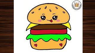 How to Draw A Cute Burger Very Easy Step by Step | Arshaka Cute Drawing