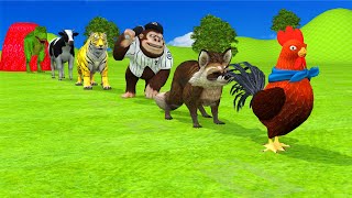 Paint Animals Chicken Gorilla Cow Lion Elephant Fountain Crossing Animal Cartoon Transformation