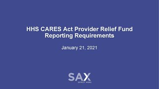 REPORTING REQUIREMENTS FOR HHS PROVIDER RELIEF FUND