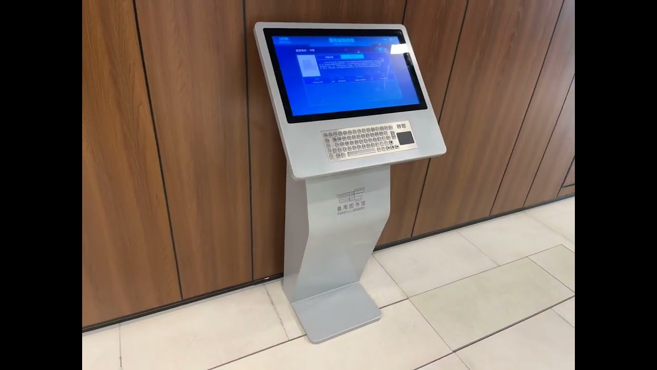 video Digital Signages KIOSKS for Library self-service query terminal with interactive touch screen and Stainless steel keyboard and touchpad