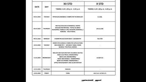 10th 11th 12th STD Revision Time Table 2023 (cuddalore)District