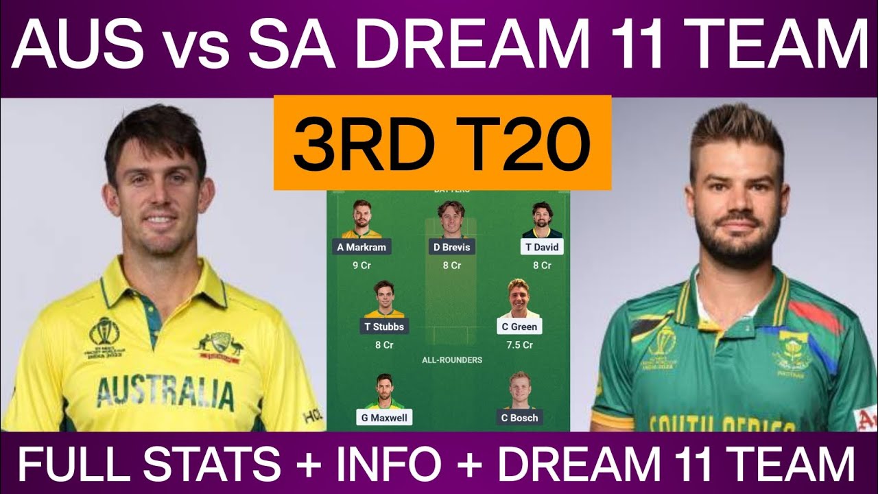 AUS vs SA 3rd T20 Dream11 Team Prediction | AUS vs SA Dream11 Team Today Match | Cairns Pitch Report