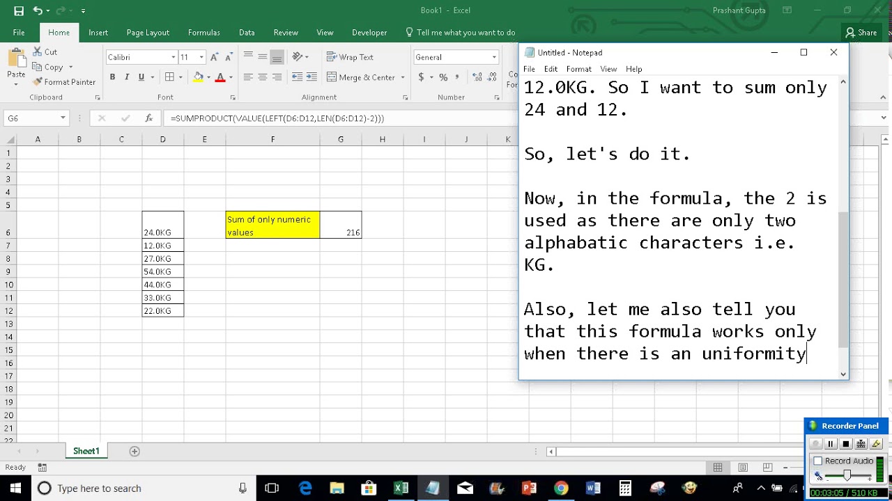 excel-sum-only-numeric-values-in-an-alphanumeric-column-youtube