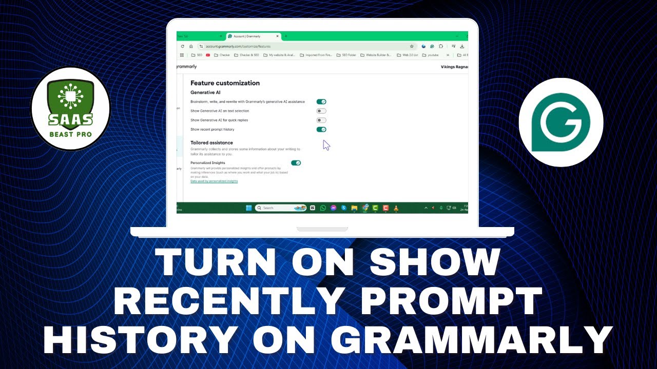 How to Turn On Show Recently Prompt History on Grammarly - YouTube