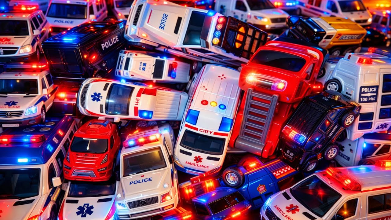 🚑🚓🚒 Ambulance vs Police vs Fire Engine Crash Test into 3 Parallel Balloons!