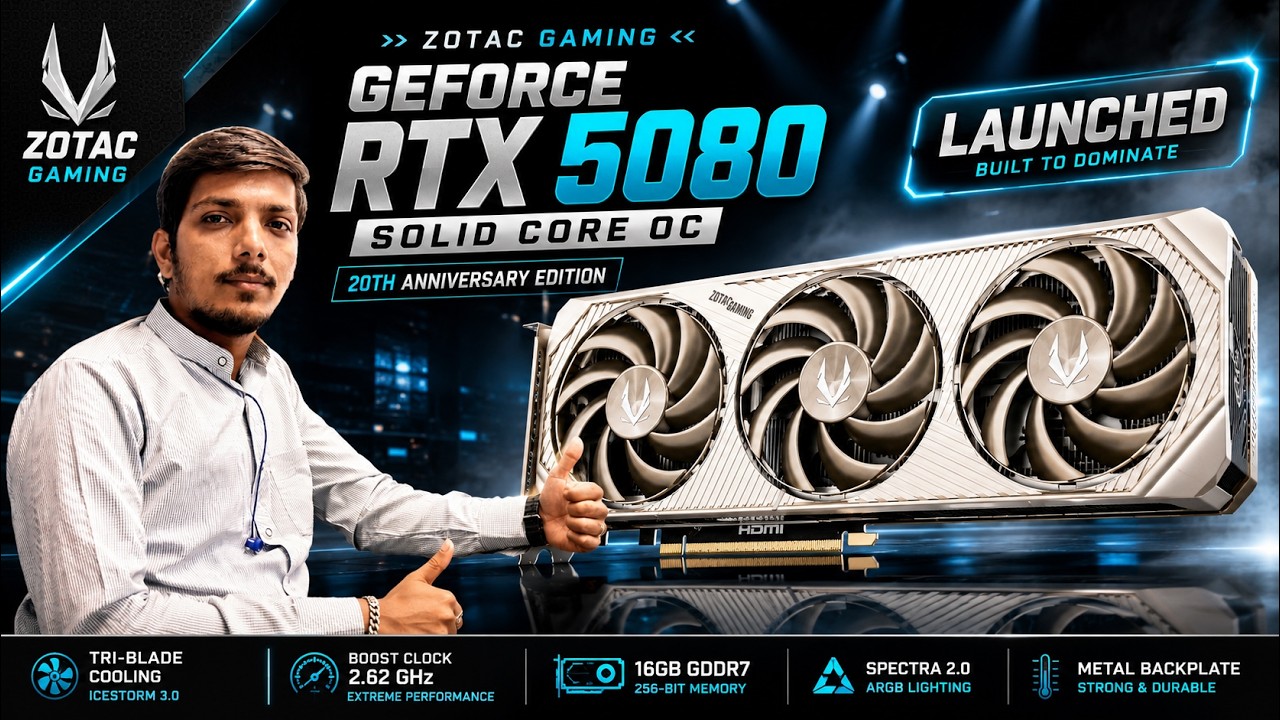 Card màn hình ZOTAC GAMING GeForce RTX 5080 SOLID CORE OC 20th Anniversary Edition 16GB GDDR7