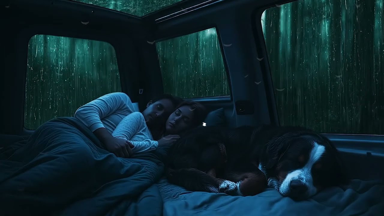 Rain and thunder ⛈️ Heavy rain on a cozy car for instant sleep, relaxing rain sounds.