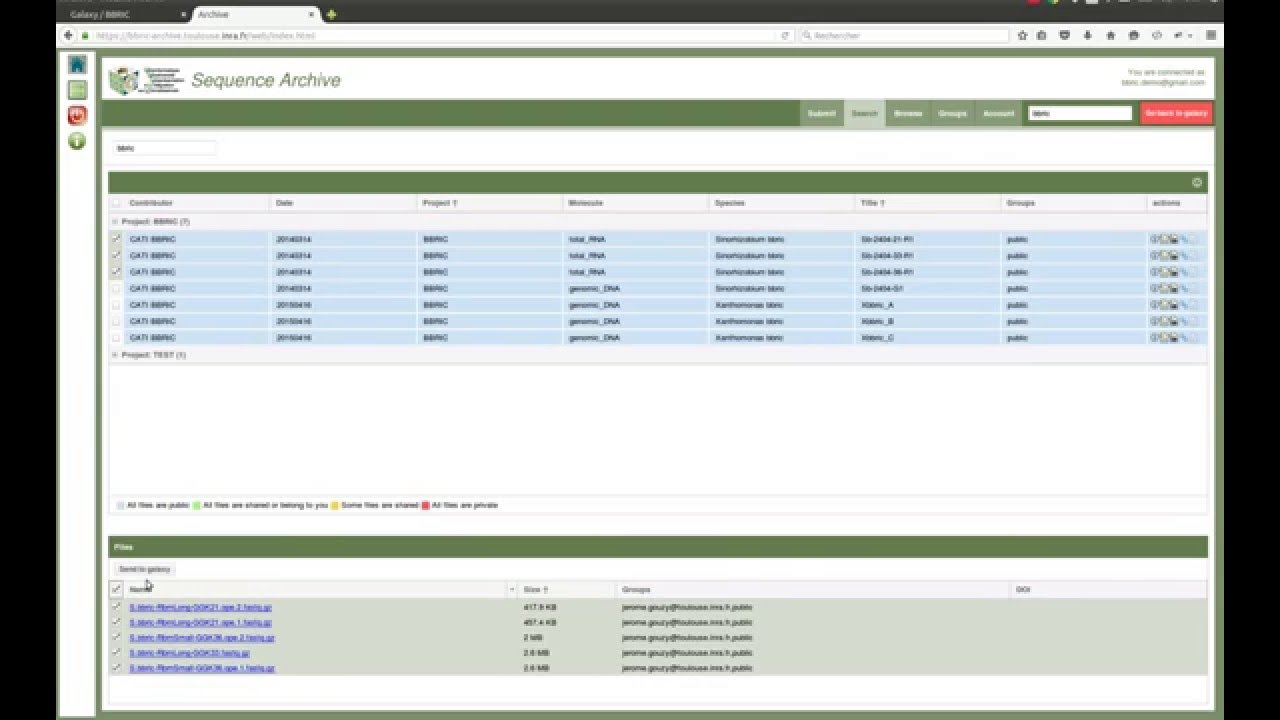 Galaxy - Import raw sequence data from BBRIC Archive