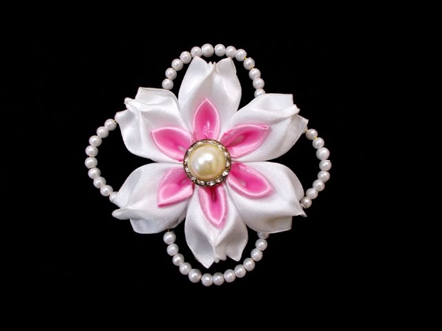 Kanzashi Flowers With Beads Diy Satin Ribbon Flower 6 Steps With Pictures Instructables