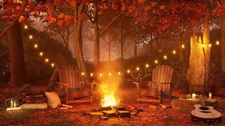 Cozy Fireplace in the Autumn Forest - Cozy Fall Ambience - Crackling Campfire, Falling Leaves