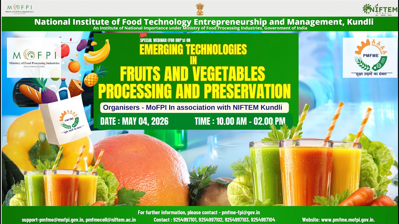 Webinar on ""Emerging Technologies in Fruits and Vegetables Processing ...