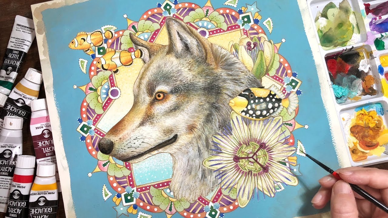 アクリルガッシュ オオカミの色塗りメイキング Painting Of Wolf Youtube