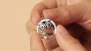 Yafeini sterling silver mom and baby owl necklace Halloween jewelry gold jewelry gift for girls.