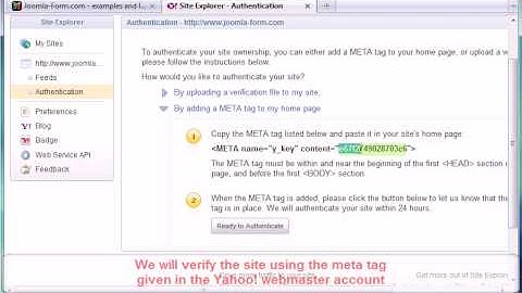 Joomla! sitemap verification for Yahoo! with RSSeo!