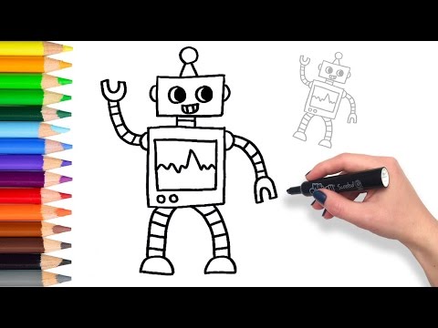Learn How to draw a Friendly Robot | Teach Drawing Coloring Page