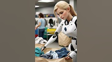Heading Home! Robot Girl Leaves Laundromat! 🚶‍♀️🤖🧺 #robot #nextgenai #robot #midjourney #automation