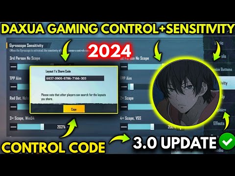 UPDATE 3.0 DAXUA GAMING NEW BEST SENSITIVITY + CODE AND BASIC SETTING CONTROL PUBG MOBILE