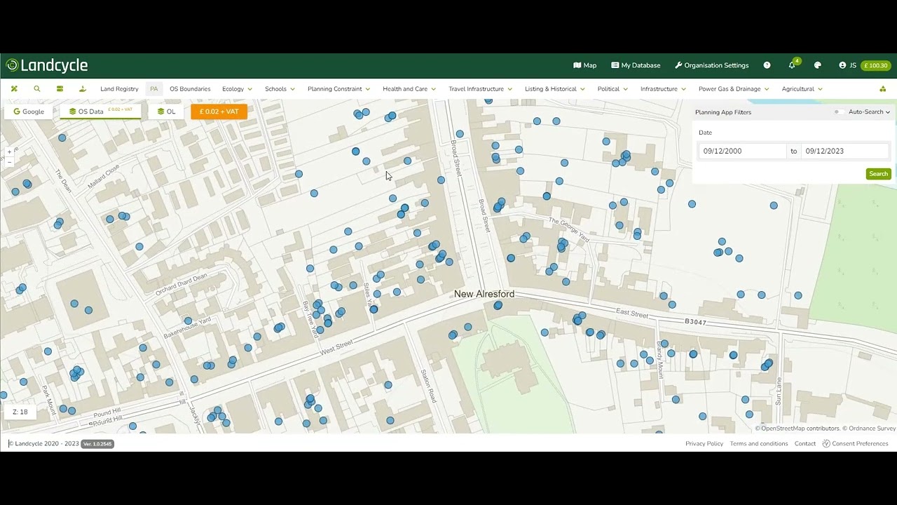 Landcycle how to find a planning application