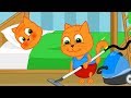Familia de Gatos - Limpiando la Casa Dibujos animados para niños