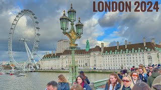 LONDON 4K Walking Tour - Relaxing Tourist Walk Central London to Big Ben, London Eye, River Thames