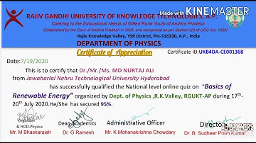 Online Free Quiz Certificate#Rajib Gandhi University#Physics Department# Basics of Renewable Energy