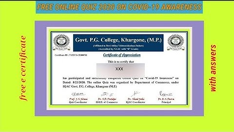 National Level Free E quiz with answers and free e certificate on Covid-19 awarness-Free online quiz