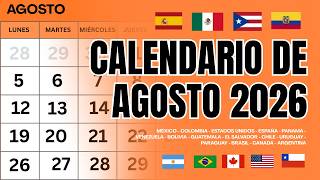 CALENDARIO DE AGOSTO 2026 | ALMANAQUE AGOSTO 2026
