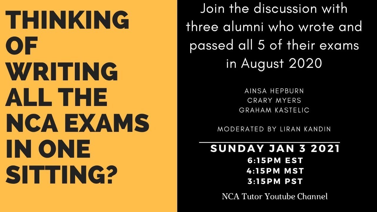 Should I write all 5 NCA exams at once? YouTube