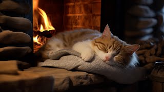 Sleep Instantly In Cozy Room 🔥 Purring Cats with Crackling Fireplace for Relaxation, Deep Sleep