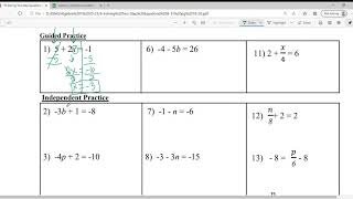 Alg 1 8-31-20 Solving 2 Step Equations pg 19