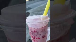 Strawberry milk tea with rainbow jelly is a must buy #food #usa #yummy