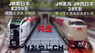 共走 JR東日本E259系「NARITA EXP.」〈KATO 10-821〉６両  285系「サンライズエクスプレス」JR西日本〈KATO 10-545〉+JR東海 〈KATO 10-546〉１４両