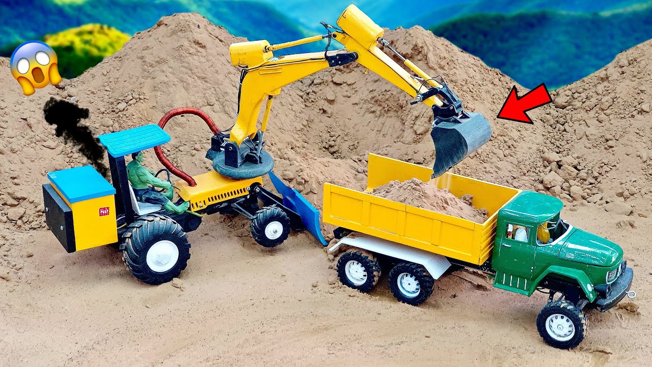 diy tractor mini bulldozer loading full truk soil | Construction Vehicles |tractor, excavator work