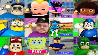 All Games BARRY'S PRISON RUN Roblox Boss Baby CatNap Minions Mr Beast Smurf Cat Paw Patrol Pj Masks