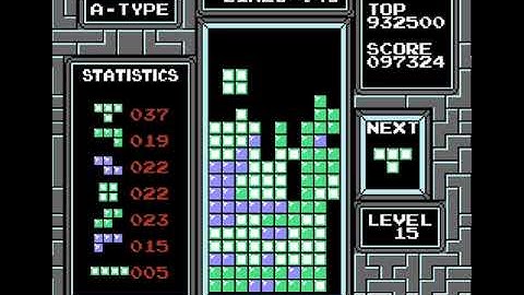 NES classic tetris: Survive 122-piece drought + extremely high dig (DAS)