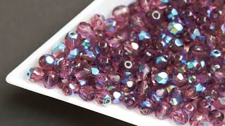 Mix of Faceted Fire Polished Czech Glass Round 4 mm Beads, Silver-Purple