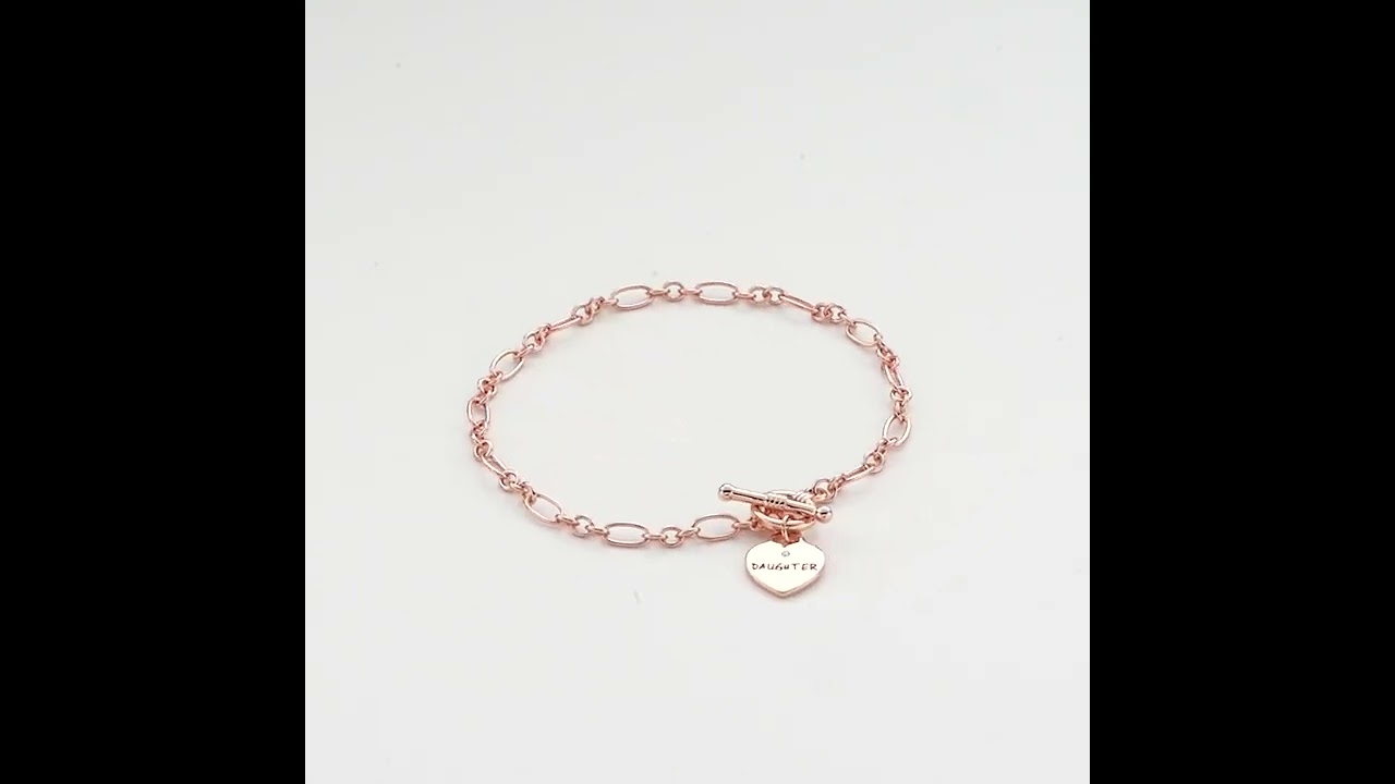 Rose Gold Daughter Charm Bracelet Created with Zircondia® Crystals by Philip Jones Jewellery