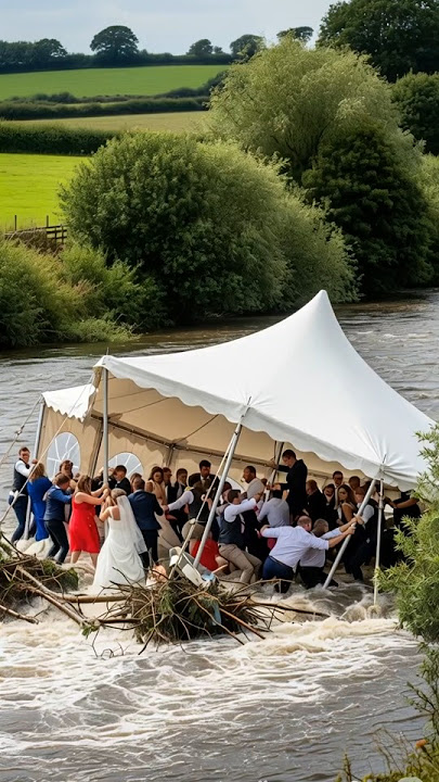 Wedding Tent Swept Away in Flash Flood — Guests Hang On #shorts #disaster #flood #love #viral #fyp