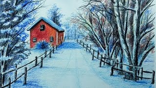 Pencil Drawing Landscape/colour pencil drawing landscape for beginners/Pencil Sketch/Winter Scenery