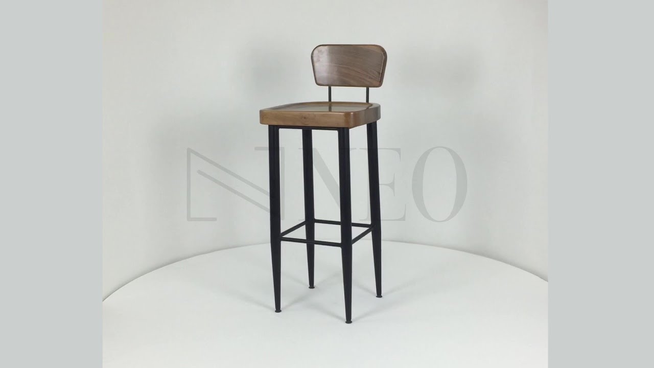 NEO 300633E Wooden Bar Chair Conical Metal Legs