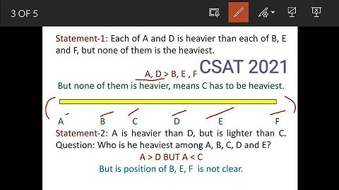 Consider two Statements and a Question: -1: Each of A and D is heavier than each of B, E and F..