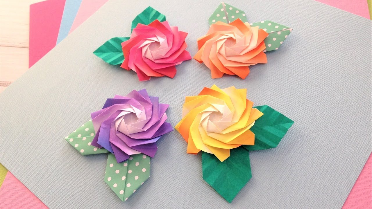 折り紙 1枚でバラの花 立体 平面 折り方 Origami Rose Flower Tutorial Niceno1 Youtube