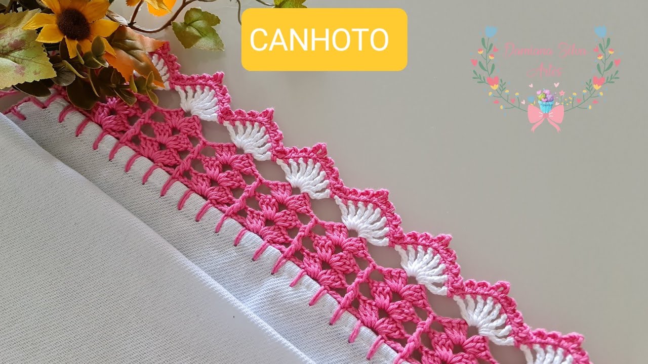 Borders様リクエスト Crocheted edging/border on dish towel #667 step-by-step left