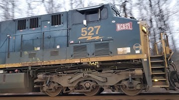CSX 527, the NCSTL Sticker Unit, Trails as the Mid-DPU on I025 SB through Terre Haute, IN! 2-10-22