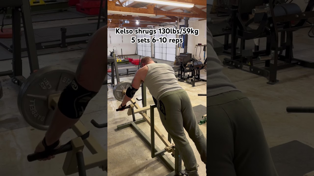 Kelso shrugs 130lbs/59kg 5 sets 6-10 reps