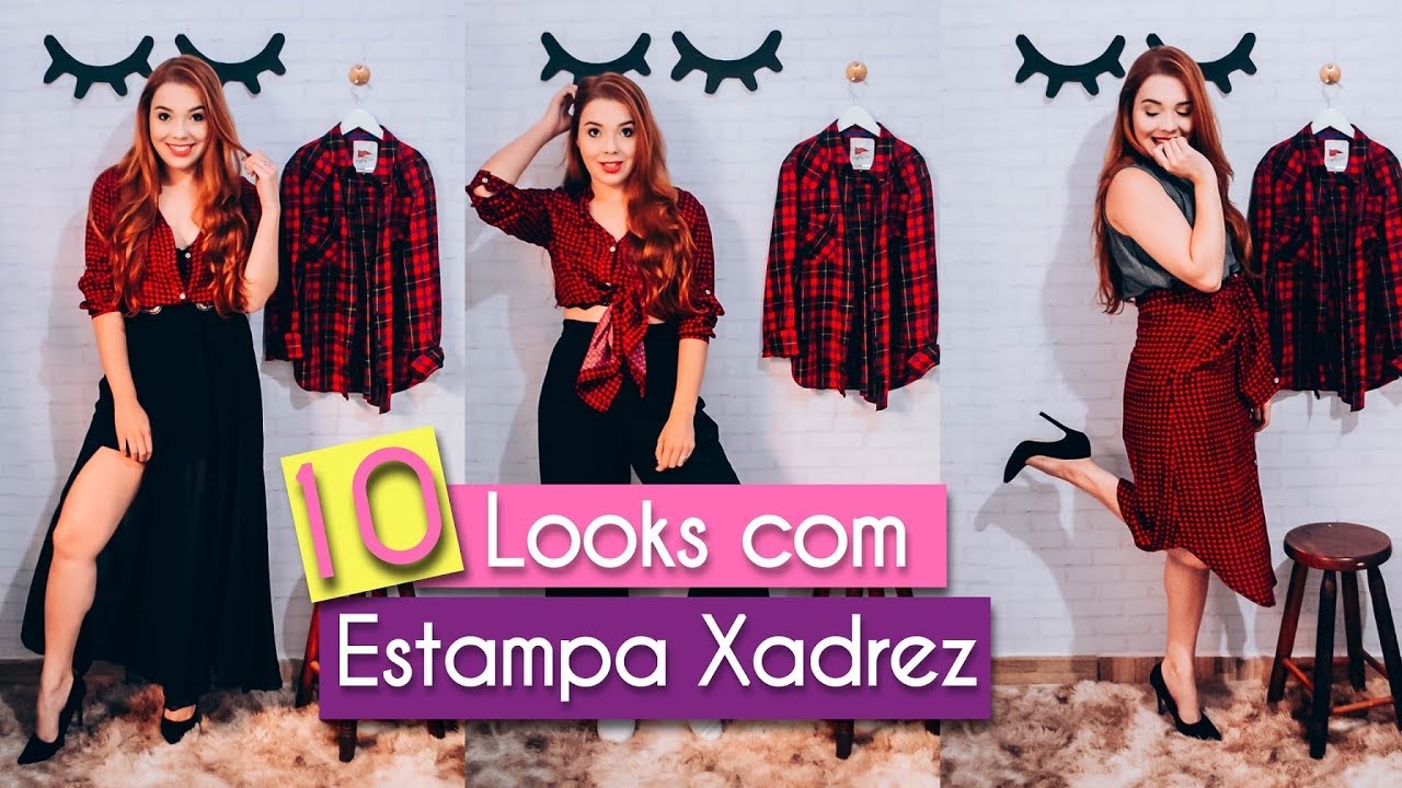 vestido xadrez estilo camisa