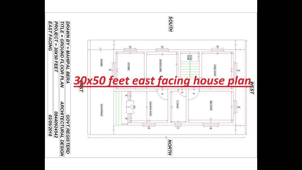 30x50 feet east facing house  plan  car  parking  garden 