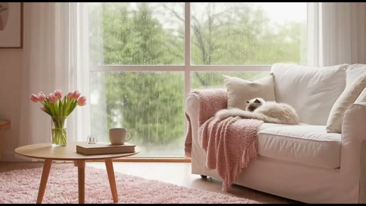 Cozy spring vibe ambience with relaxing rainfall perfect for study, work, sleep