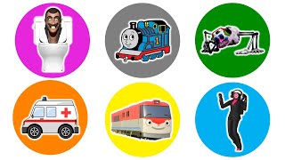 Spin Wheel Skibidi Toilet, Kereta Thomas, DJ Music Man, Ambulance, Titipo Train, Speaker Woman